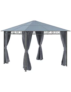 Outsunny 3 x 3(m) Hardtop Gazebo Canopy with Polycarbonate Roof, Permanent Pavilion Garden Gazebo with Curtains for Patio, Deck,