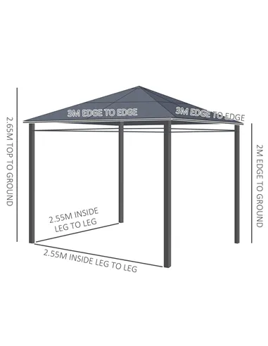 Outsunny 3 x 3(m) Hardtop Gazebo Canopy with Polycarbonate Roof, Permanent Pavilion Garden Gazebo with Curtains for Patio, Deck,