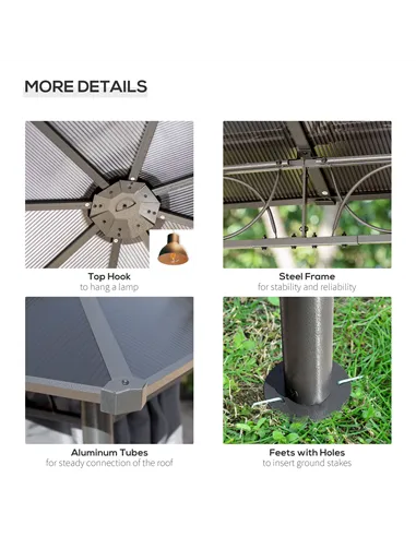 Outsunny 3 x 3(m) Hardtop Gazebo Canopy with Polycarbonate Roof, Permanent Pavilion Garden Gazebo with Curtains for Patio, Deck,