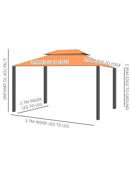 Outsunny 4 x 3 m Aluminum Garden Gazebo, Double Roof Outdoor Gazebo Canopy Shelter with Netting & Curtains for Garden, Lawn, Bac