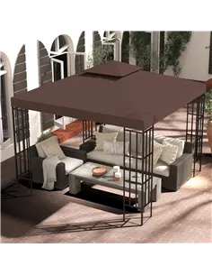 Outsunny 3x3 m Double-Tier Canopy Top Replacement-Coffee 2
