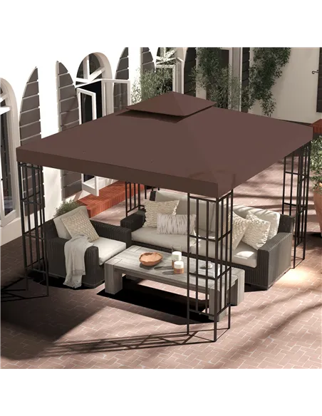 Outsunny 3x3 m Double-Tier Canopy Top Replacement-Coffee