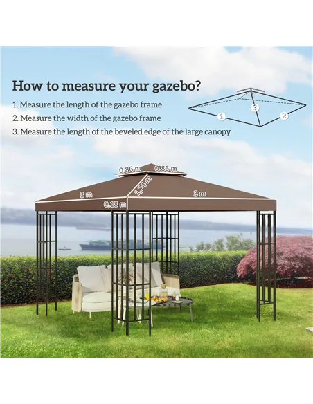Outsunny 3x3 m Double-Tier Canopy Top Replacement-Coffee
