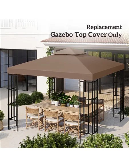 Outsunny 3x3 m Double-Tier Canopy Top Replacement-Coffee