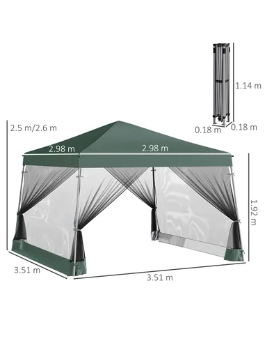 Outsunny Outdoor Garden Pop-up Gazebo Canopy Tent Sun Shade Event Shelter Folding with Adjustable Height, Mesh Screen Side Walls