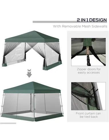 Outsunny Outdoor Garden Pop-up Gazebo Canopy Tent Sun Shade Event Shelter Folding with Adjustable Height, Mesh Screen Side Walls