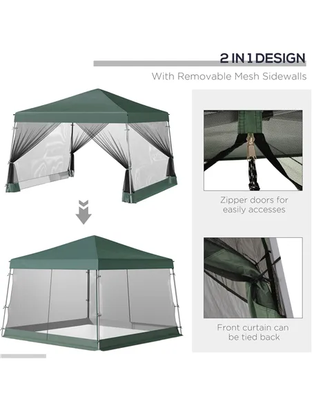 Outsunny Outdoor Garden Pop-up Gazebo Canopy Tent Sun Shade Event Shelter Folding with Adjustable Height, Mesh Screen Side Walls