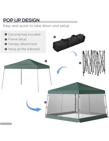 Outsunny Outdoor Garden Pop-up Gazebo Canopy Tent Sun Shade Event Shelter Folding with Adjustable Height, Mesh Screen Side Walls