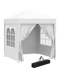 Outsunny 2 x 2 m Garden Pop Up Gazebo, Wedding Party Tent Marquee, Water Resistant Awning Canopy with Sidewalls, Windows, Carry 