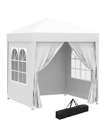 Outsunny 2 x 2 m Garden Pop Up Gazebo, Wedding Party Tent Marquee, Water Resistant Awning Canopy with Sidewalls, Windows, Carry 