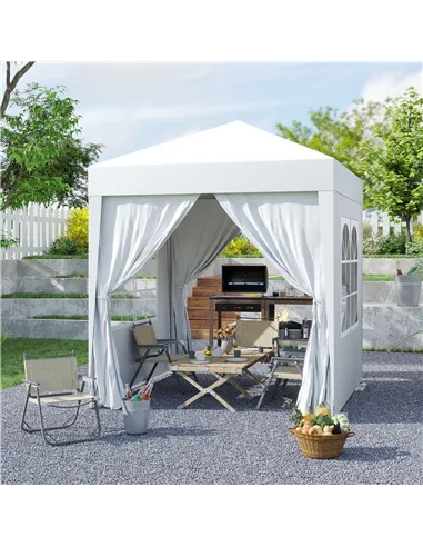 Outsunny 2 x 2 m Garden Pop Up Gazebo, Wedding Party Tent Marquee, Water Resistant Awning Canopy with Sidewalls, Windows, Carry 