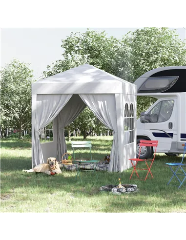 Outsunny 2 x 2 m Garden Pop Up Gazebo, Wedding Party Tent Marquee, Water Resistant Awning Canopy with Sidewalls, Windows, Carry 