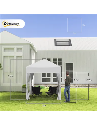 Outsunny 2 x 2 m Garden Pop Up Gazebo, Wedding Party Tent Marquee, Water Resistant Awning Canopy with Sidewalls, Windows, Carry 