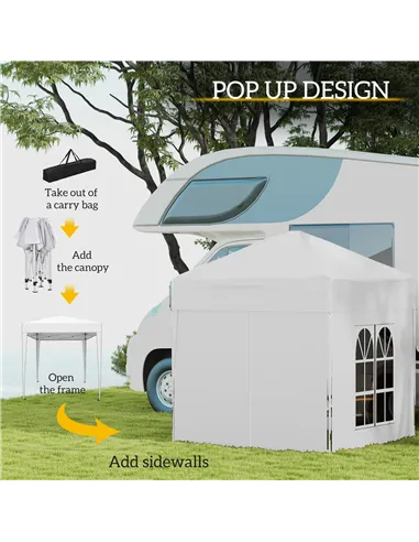 Outsunny 2 x 2 m Garden Pop Up Gazebo, Wedding Party Tent Marquee, Water Resistant Awning Canopy with Sidewalls, Windows, Carry 