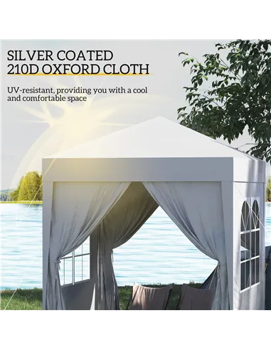 Outsunny 2 x 2 m Garden Pop Up Gazebo, Wedding Party Tent Marquee, Water Resistant Awning Canopy with Sidewalls, Windows, Carry 