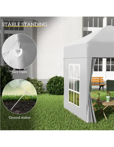 Outsunny 2 x 2 m Garden Pop Up Gazebo, Wedding Party Tent Marquee, Water Resistant Awning Canopy with Sidewalls, Windows, Carry 