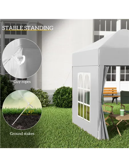 Outsunny 2 x 2 m Garden Pop Up Gazebo, Wedding Party Tent Marquee, Water Resistant Awning Canopy with Sidewalls, Windows, Carry 