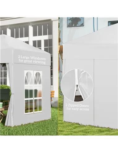 Outsunny 2 x 2 m Garden Pop Up Gazebo, Wedding Party Tent Marquee, Water Resistant Awning Canopy with Sidewalls, Windows, Carry 