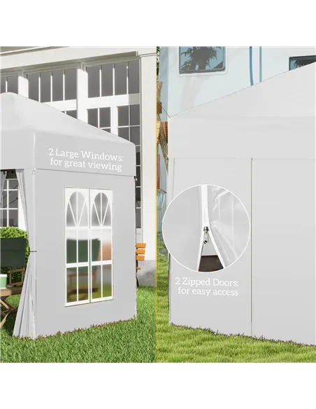 Outsunny 2 x 2 m Garden Pop Up Gazebo, Wedding Party Tent Marquee, Water Resistant Awning Canopy with Sidewalls, Windows, Carry 