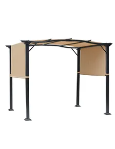 Outsunny Outdoor Retractable Pergola Garden Gazebo with Two Adjustable Side Canopy Overhead Sun Shade Backyard Canopy Cover, Ste