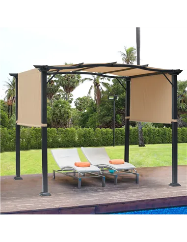 Outsunny Outdoor Retractable Pergola Garden Gazebo with Two Adjustable Side Canopy Overhead Sun Shade Backyard Canopy Cover, Ste