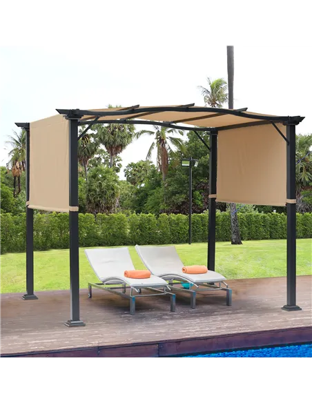 Outsunny Outdoor Retractable Pergola Garden Gazebo with Two Adjustable Side Canopy Overhead Sun Shade Backyard Canopy Cover, Ste