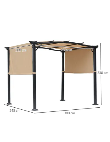 Outsunny Outdoor Retractable Pergola Garden Gazebo with Two Adjustable Side Canopy Overhead Sun Shade Backyard Canopy Cover, Ste