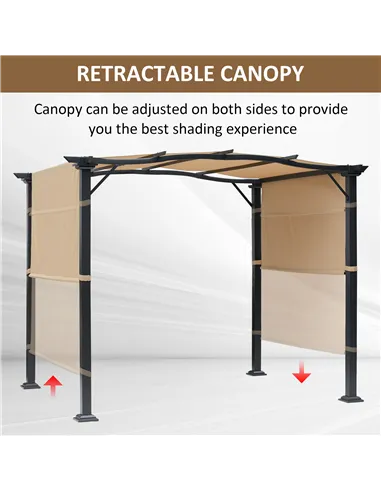 Outsunny Outdoor Retractable Pergola Garden Gazebo with Two Adjustable Side Canopy Overhead Sun Shade Backyard Canopy Cover, Ste
