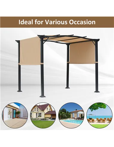 Outsunny Outdoor Retractable Pergola Garden Gazebo with Two Adjustable Side Canopy Overhead Sun Shade Backyard Canopy Cover, Ste