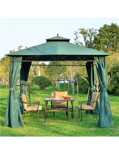 Outsunny 3(m) x 3(m) Metal Garden Gazebo Marquee Party Tent Patio Canopy Pavilion + Sidewalls - Green