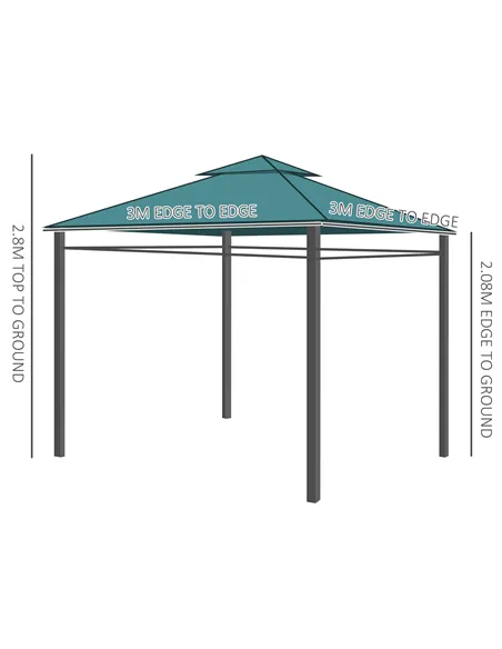 Outsunny 3(m) x 3(m) Metal Garden Gazebo Marquee Party Tent Patio Canopy Pavilion + Sidewalls - Green