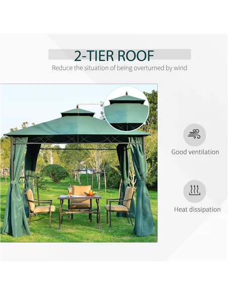 Outsunny 3(m) x 3(m) Metal Garden Gazebo Marquee Party Tent Patio Canopy Pavilion + Sidewalls - Green