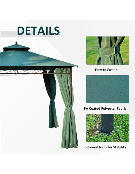 Outsunny 3(m) x 3(m) Metal Garden Gazebo Marquee Party Tent Patio Canopy Pavilion + Sidewalls - Green