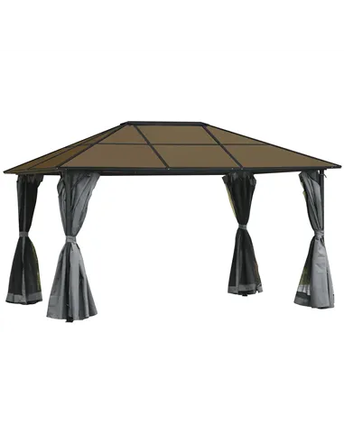 Outsunny 3 x 4m Hardtop Gazebo Canopy with Polycarbonate Roof, Aluminium Frame, Permanent Pavilion Garden Gazebo with Netting an