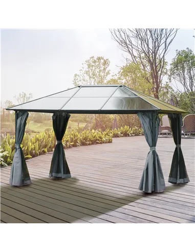Outsunny 3 x 4m Hardtop Gazebo Canopy with Polycarbonate Roof, Aluminium Frame, Permanent Pavilion Garden Gazebo with Netting an