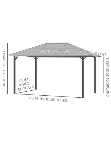 Outsunny 3 x 4m Hardtop Gazebo Canopy with Polycarbonate Roof, Aluminium Frame, Permanent Pavilion Garden Gazebo with Netting an