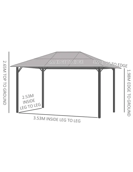 Outsunny 3 x 4m Hardtop Gazebo Canopy with Polycarbonate Roof, Aluminium Frame, Permanent Pavilion Garden Gazebo with Netting an