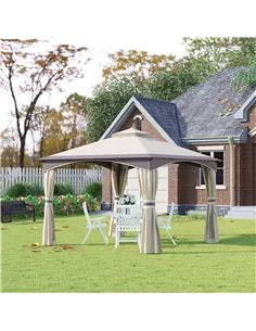Outsunny 3.2 x 3.2m Garden Gazebo, Double Roof Outdoor Gazebo Canopy Shelter with Netting, Solid Steel Frame for Garden, Lawn, B 2