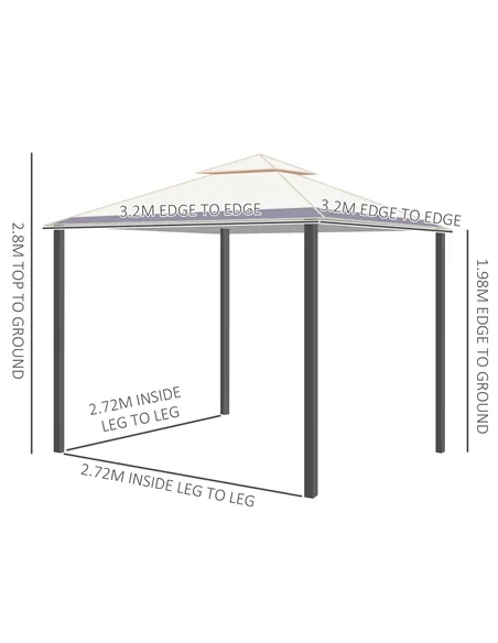 Outsunny 3.2 x 3.2m Garden Gazebo, Double Roof Outdoor Gazebo Canopy Shelter with Netting, Solid Steel Frame for Garden, Lawn, B