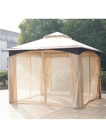 Outsunny 3.2 x 3.2m Garden Gazebo, Double Roof Outdoor Gazebo Canopy Shelter with Netting, Solid Steel Frame for Garden, Lawn, B