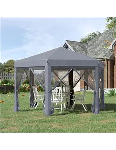 Outsunny 3.8m x 3.2m Pop Up Gazebo Hexagonal Canopy Tent Outdoor Sun Protection with 6 Mesh Sidewalls, Hand Bag, Grey 2
