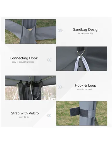 Outsunny 3.8m x 3.2m Pop Up Gazebo Hexagonal Canopy Tent Outdoor Sun Protection with 6 Mesh Sidewalls, Hand Bag, Grey