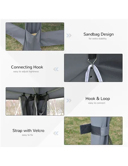 Outsunny 3.8m x 3.2m Pop Up Gazebo Hexagonal Canopy Tent Outdoor Sun Protection with 6 Mesh Sidewalls, Hand Bag, Grey
