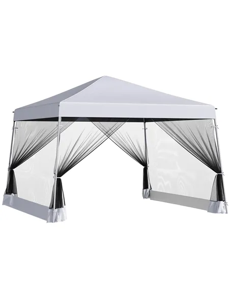 Outsunny Outdoor Garden Pop-up Gazebo Canopy Tent Sun Shade Event Shelter Folding with Adjustable Height, Mesh Screen Side Walls