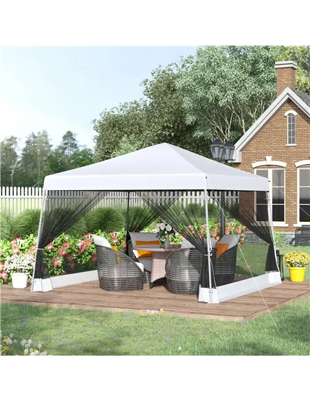 Outsunny Outdoor Garden Pop-up Gazebo Canopy Tent Sun Shade Event Shelter Folding with Adjustable Height, Mesh Screen Side Walls