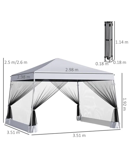 Outsunny Outdoor Garden Pop-up Gazebo Canopy Tent Sun Shade Event Shelter Folding with Adjustable Height, Mesh Screen Side Walls