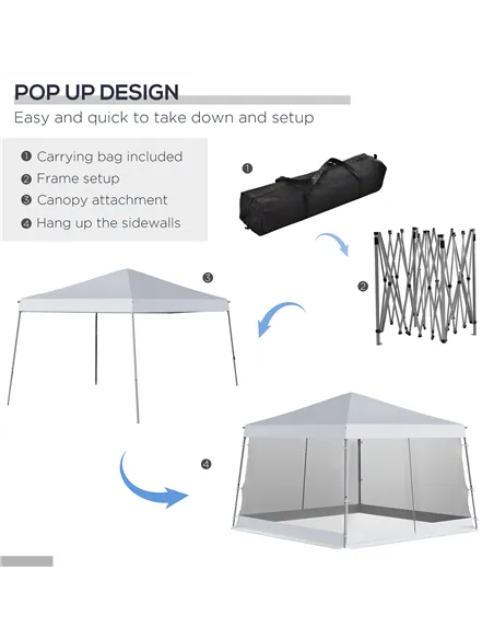 Outsunny Outdoor Garden Pop-up Gazebo Canopy Tent Sun Shade Event Shelter Folding with Adjustable Height, Mesh Screen Side Walls