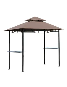 Outsunny 2.5x1.5m (8'x5') Grill Gazebo Canopy, Double Tiered Outdoor BBQ Gazebo Shelter with 2 Side Shelves for Garden, Patio, B