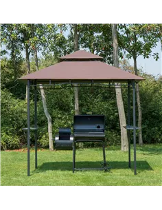 Outsunny 2.5x1.5m (8'x5') Grill Gazebo Canopy, Double Tiered Outdoor BBQ Gazebo Shelter with 2 Side Shelves for Garden, Patio, B 2