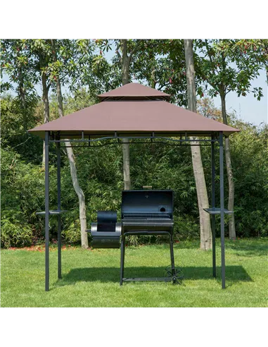 Outsunny 2.5x1.5m (8'x5') Grill Gazebo Canopy, Double Tiered Outdoor BBQ Gazebo Shelter with 2 Side Shelves for Garden, Patio, B